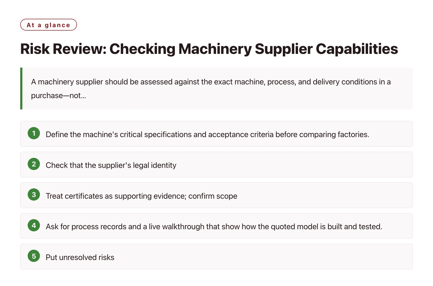 Risk Review: Checking Machinery Supplier Capabilities——全文要点速览
